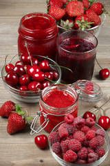 Various jams and berries