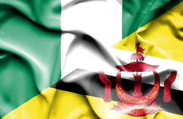 Waving flag of Brunei and Nigeria