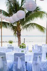 The wedding dinner table on the beach