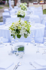 The wedding dinner table on the beach