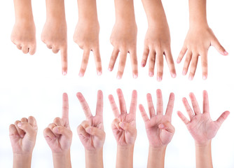 Zero to five fingers count signs