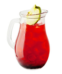 Lemonade Pitcher. Cherry Lemonade Drink with Ice and Apple