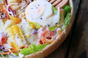 Vegetables salad eggs with mayonnaise