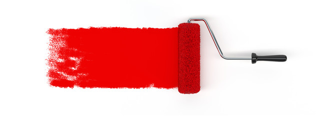 Red roller brush - obrazy, fototapety, plakaty