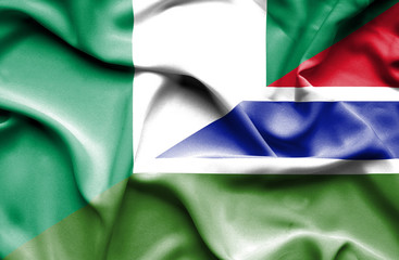 Obraz premium Waving flag of Gambia and Nigeria