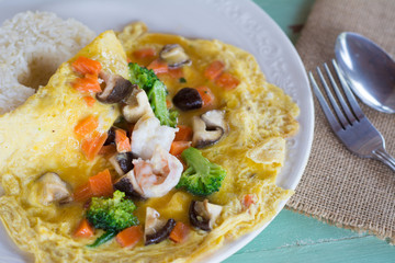 Rice with eggs thicken 