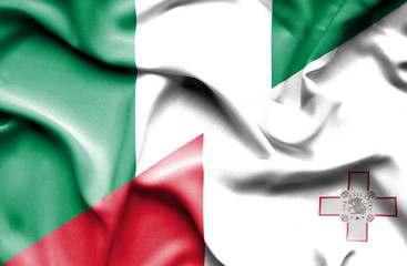 Obraz premium Waving flag of Malta and Nigeria