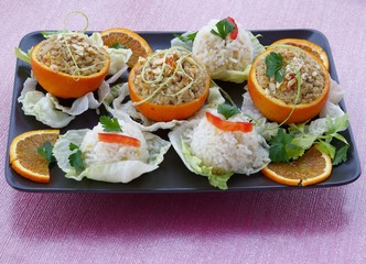 stuffed oranges with grinded meat and spices as snack