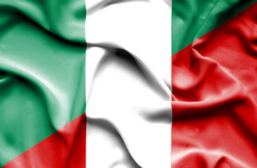 Waving flag of Peru and Nigeria