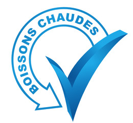 boissons chaudes sur symbole validé bleu