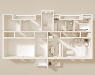3d rendering of double apartment with furnishings