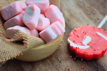 pink marshmallows and candy sweet valentine