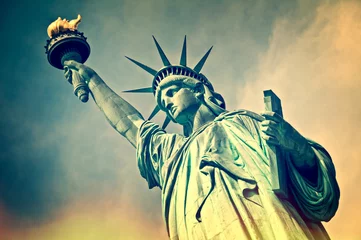 Stickers pour porte Statue de la Liberté Gros plan de la statue de la liberté, New York City, processus vintage