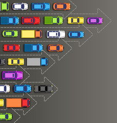 Road background with multicolored cars isolated on gray backgrou