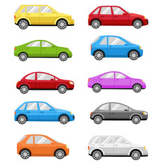 Multicolored Cars Collection Isolated on White Background