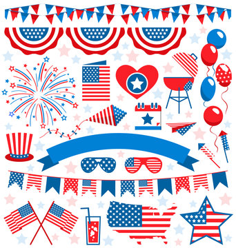 USA celebration flat national symbols set for independence day i
