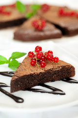 Chocolate brownie with currant and mint