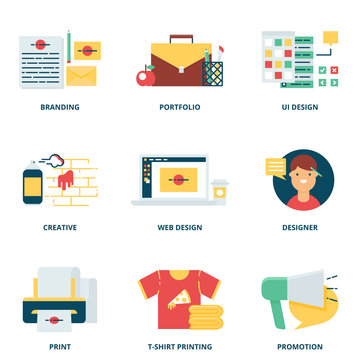 Branding, corporate identity and design vector icons set modern