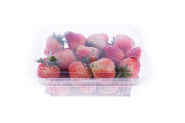 strawberry juicy fruit in plastic bag packaging isolated