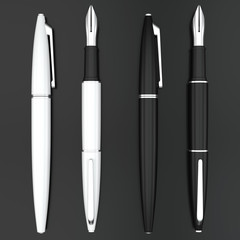 white and black fountain pens mockup on dark bacground