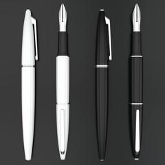 Fototapeta premium white and black fountain pens mockup on dark bacground