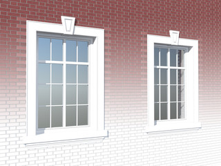Two windows in a brick wall