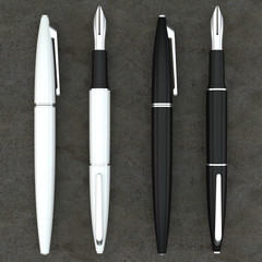 white and black fountain pens mockup on concrete bacground