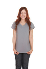 Obraz premium young beautiful female with blank t-shirt