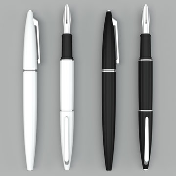white and black fountain pens mockup on bright bacground