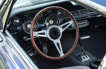 Interior of vintage sports motor car dashboard