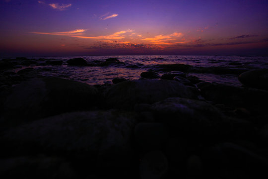 Amazing twilight on the pebble beach
