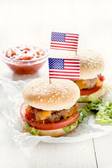Mini beef burger with American flag