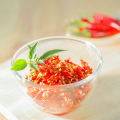 Freshred paprika slice in the bowl glass.