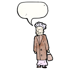 cartoon old woman with speech bubble