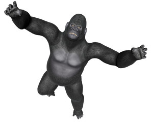 Naklejka premium Angry gorilla jumping - 3D render