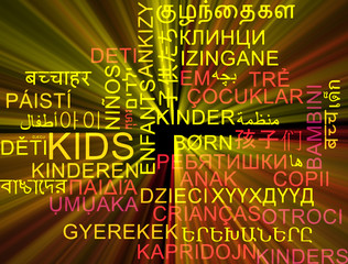 Kids multilanguage wordcloud background concept glowing