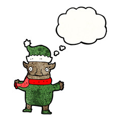 christmas elf with thought bubble