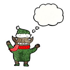 christmas elf with thought bubble
