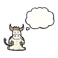 cartoon cow with thought bubble