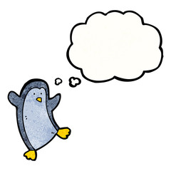 penguin with thoguth bubble cartoon
