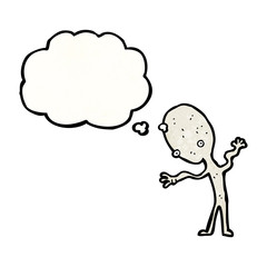 cartoon alien with thought bubble