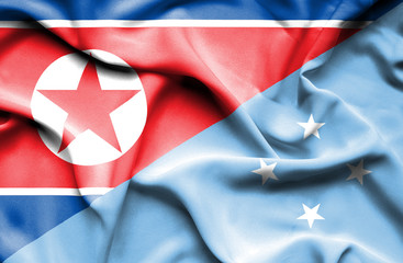 Waving flag of Micronesia and North Korea