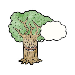 happy tree with thought bubble cartoon