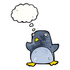 penguin with thought bubble cartoon
