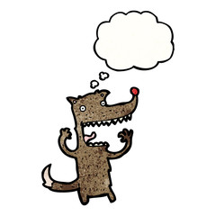 cartoon wolf with thought bubble