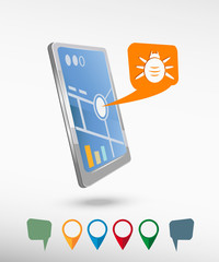 Bug icon and perspective smartphone vector realistic