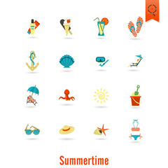 Summer and Beach Simple Flat Icons