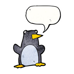 funny cartoon penguin with speech bubble