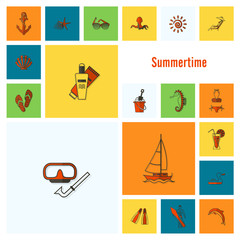 Summer and Beach Simple Flat Icons