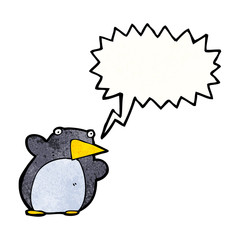 funny cartoon penguin with speech bubble